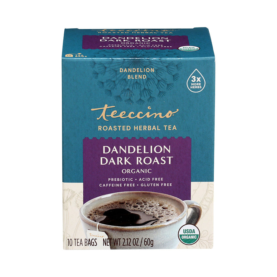 TEECCINO - DANDELION DARK ROAST CHICORY HERBAL TEA (10 TEA BAGS, 2.12 OZ)