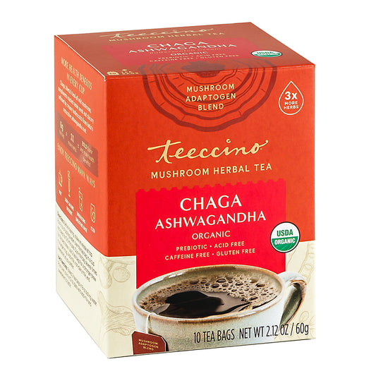 TEECCINO - CHAGA ASHWAGANDHA MUSHROOM HERBAL TEA (10 TEA BAGS, 2.12 OZ)