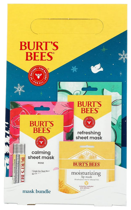Burt's Bees Holiday Mask Bundle Gift Set - Sheet Masks, Lip Mask, Lip Balm - Gift Pack
