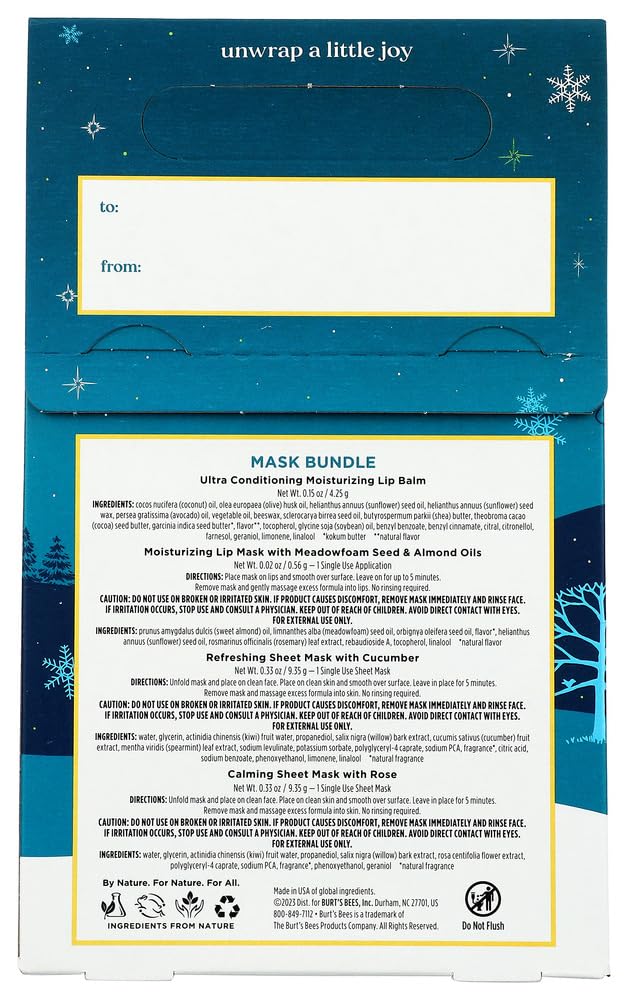 Burt's Bees Holiday Mask Bundle Gift Set - Sheet Masks, Lip Mask, Lip Balm - Gift Pack
