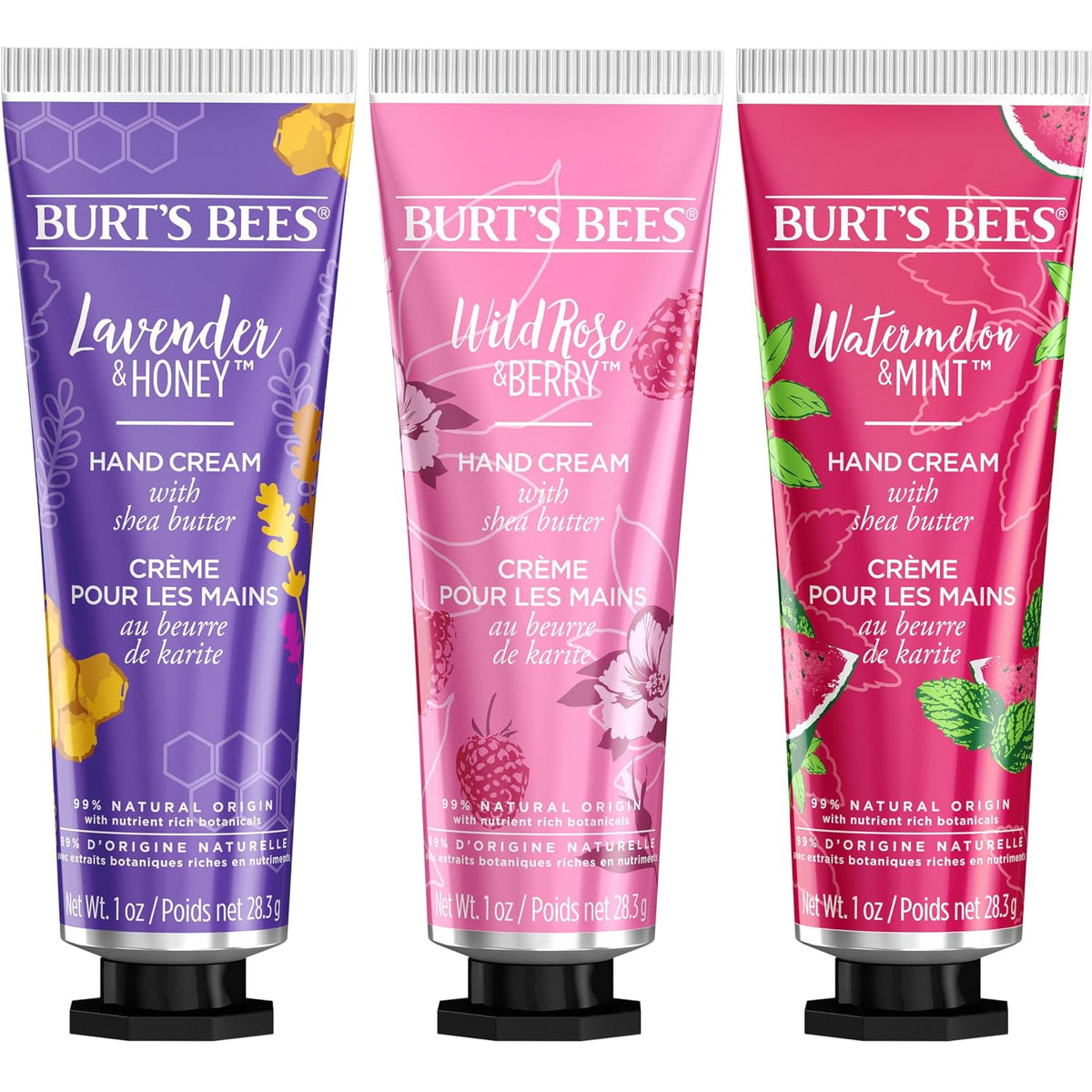 Burt's Bees Holiday Hand Cream Trio - Wild Rose, Lavendar, Watermelon (3 - 1.0 oz Tubes)
