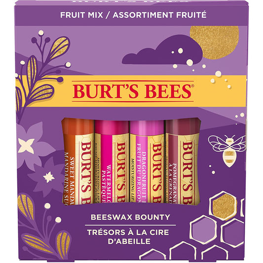 BURT'S BEES FRUT MIX 4 PACK (POMEGRANATE, SWEET MANDARIN, COCONUT & PEAR, WATERMELON LIP BALM SET)