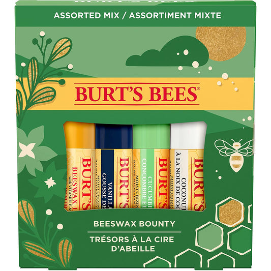 BURT'S BEES ASSORTED MIX 4 PACK (VANILLA, CUCUMBER MINT, COCONUT & PEAR, CLASSIC LIP BALM SET)