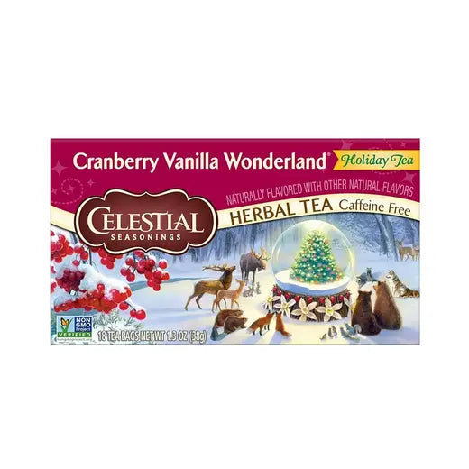 CELESTIAL SEASONINGS - CRANBERRY VANILLA WONDERLAND HOLIDAY HERBAL TEA (18 TEA BAGS, 1.3 OZ)