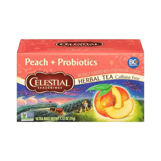 CELESTIAL SEASONINGS - PEACH + PROBIOTIC HERBAL TEA (16 TEA BAGS, 1.12 OZ)