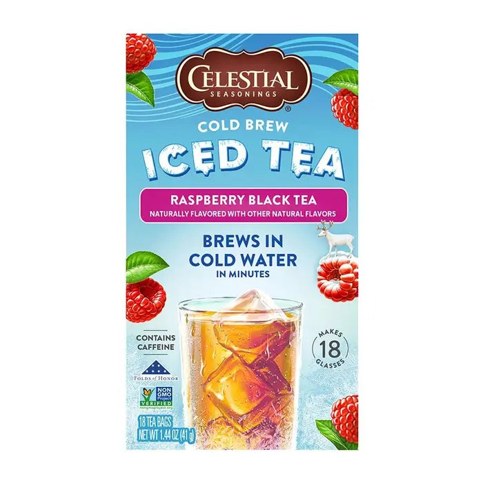 CELESTIAL SEASONINGS - COLD BREW RASPBERRY BLACK TEA (18 TEA BAGS, 1.44 OZ)