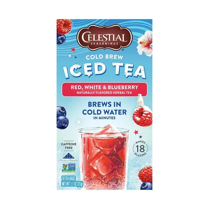 CELESTIAL SEASONINGS - COLD BREW RED WHITE BLUEBERRY TEA (18 TEA BAGS, 1.1 OZ)