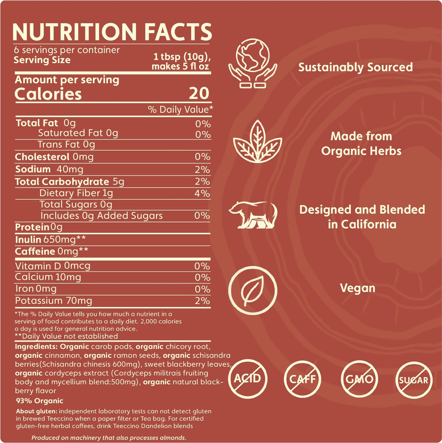 Cordyceps Schisandra Cinnamon Berry Mushroom Herbal Coffee