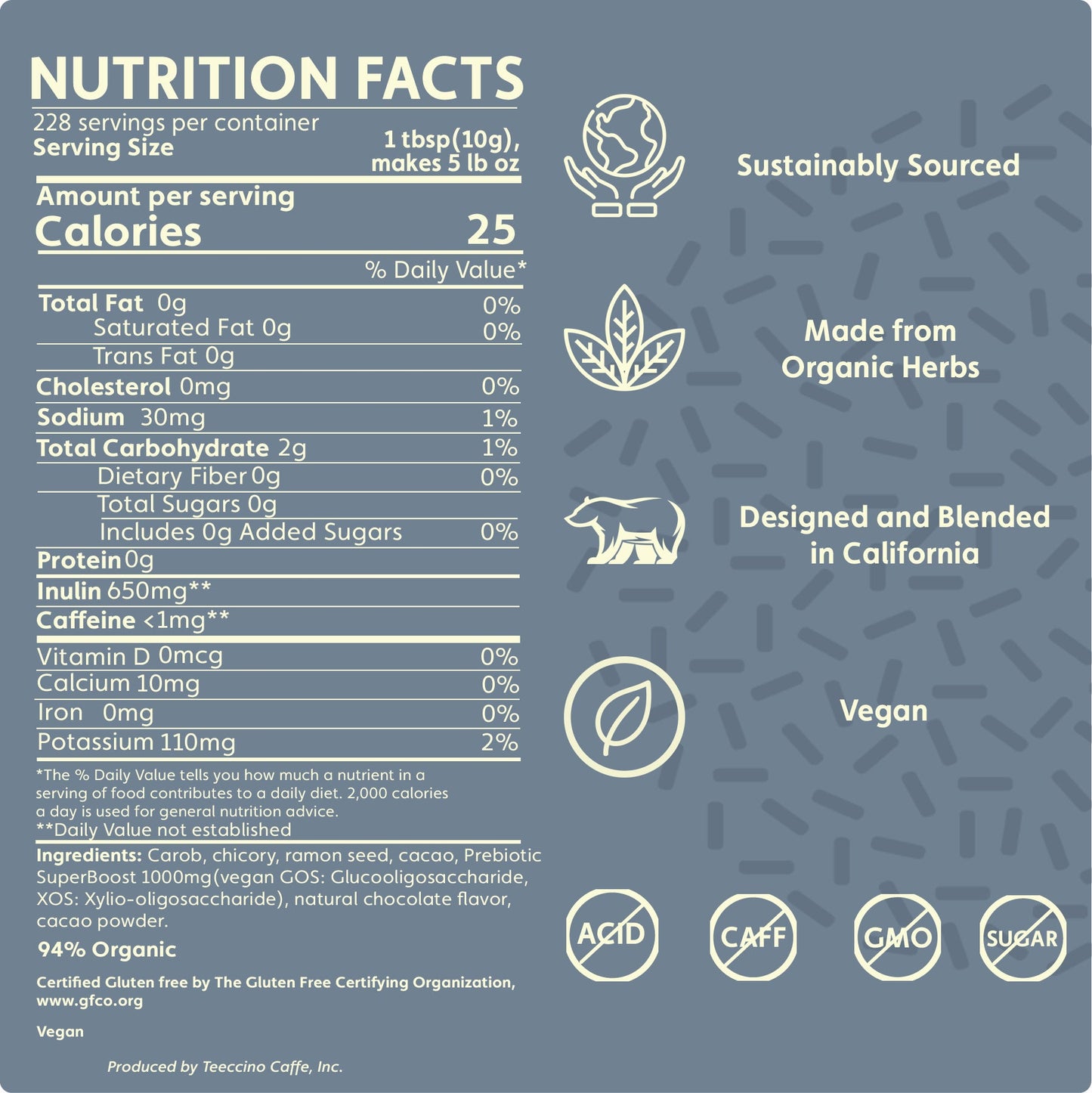 Dark Chocolate Prebiotic SuperBoost Herbal Coffee