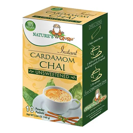NATURE'S GURU - UNSWEETENED INSTANT CARDAMOM CHAI (10 POWDER PACKETS)