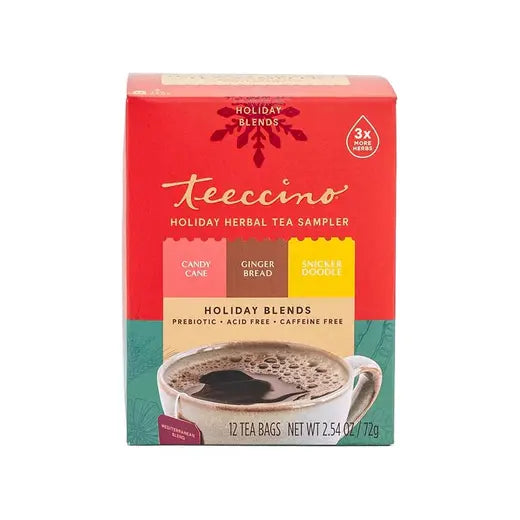 TEECCINO - HOLIDAY HERBAL TEA SAMLER (12 TEA BAGS, 2.54 OZ)