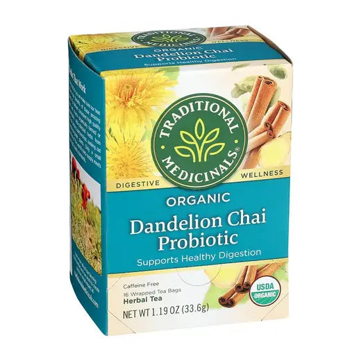 TRADITIONAL MEDICINALS - ORGANIC DANDELION CHAI PROBIOTIC TEA (16 TEA BAGS, 1.19 OZ)