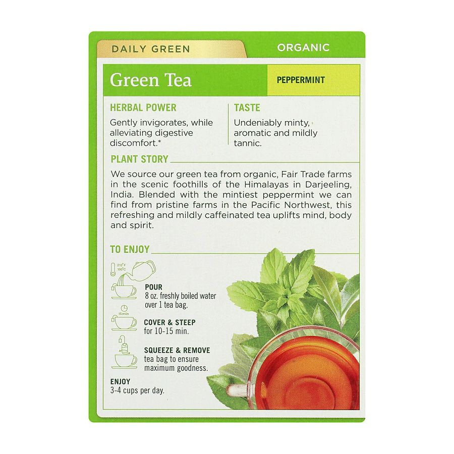 TRADITIONAL MEDICINALS - ORGANIC GREEN PEPPERMINT TEA (16 TEA BAGS, 0.85 OZ)