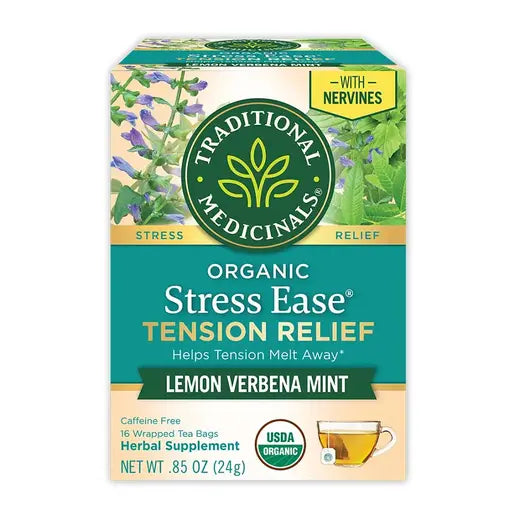 TRADITIONAL MEDICINALS - ORGANIC STRESS EASE LEMON VERBANA TEA (16 TEA BAGS, 0.85 OZ)