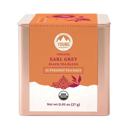 YOUNG MOUNTAIN TEA - ORGANIC EARL GREY BLACK TEA (12 PYRAMID TEA BAGS, 0.95 OZ)