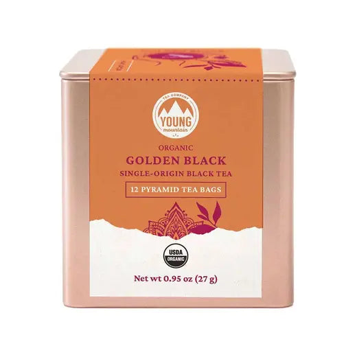 YOUNG MOUNTAIN TEA - ORGANIC GOLDEN BLACK TEA (12 PYRAMID TEA BAGS, 0.95 OZ)