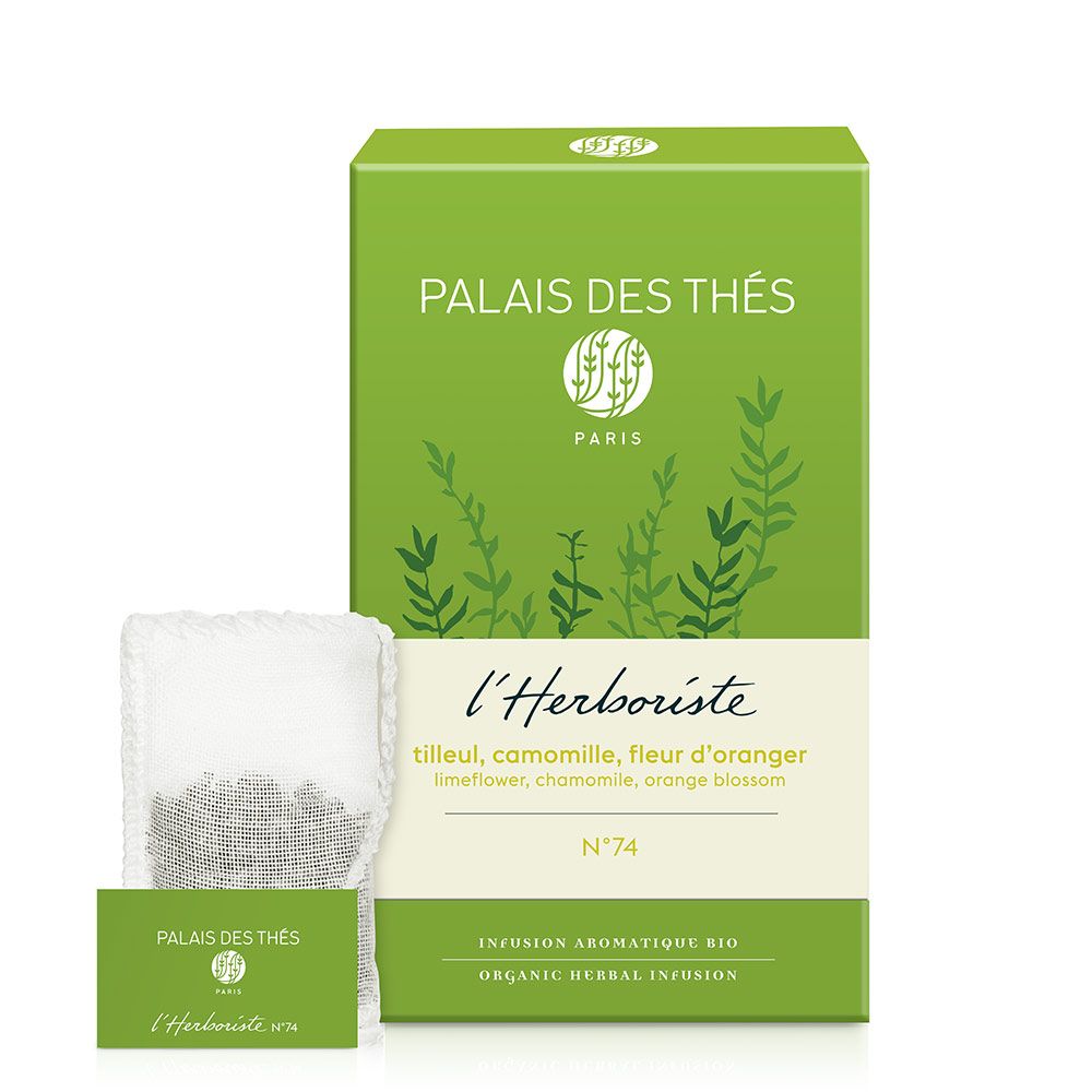 PALAIS DES THÉS - ORGANIC LIMEFLOWER CHAMOMILE ORANGE HERBAL TEA (20 TEA BAGS, L'HERBORISTE N° 74)