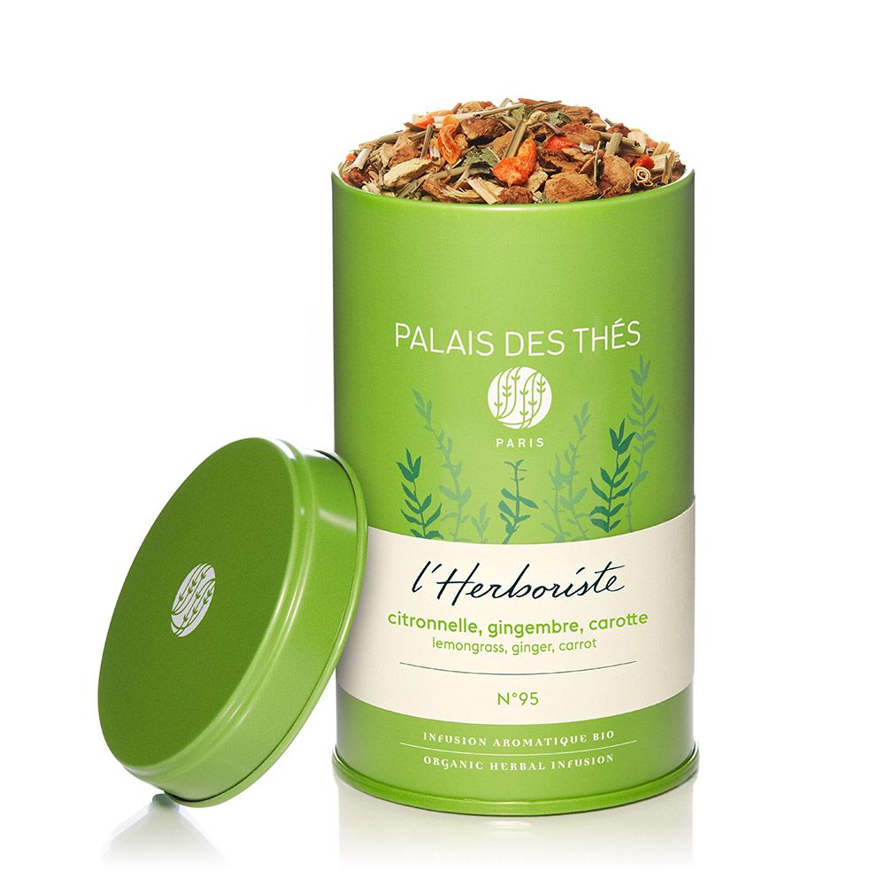 PALAIS DES THÉS - ORGANIC LEMONGRASS GINGER CARROT HERBAL TEA (3.2 OZ TIN, L'HERBORISTE N° 95)