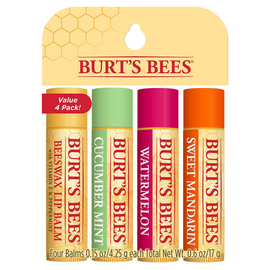 BURT'S BEES FRESHLY PICKED LIP BALM (4 PACK - CUCUMBER MINT, BEESWAX, WATERMELON, SWEET MANDARIN)