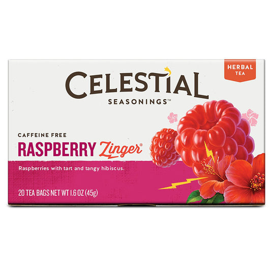 CELESTIAL SEASONINGS - RASPBERRY ZINGER HERBAL TEA (20 TEA BAGS, 1.6 OZ)