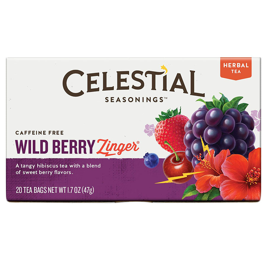 CELESTIAL SEASONINGS - WILD BERRY ZINGER HERBAL TEA (20 TEA BAGS, 1.7 OZ)