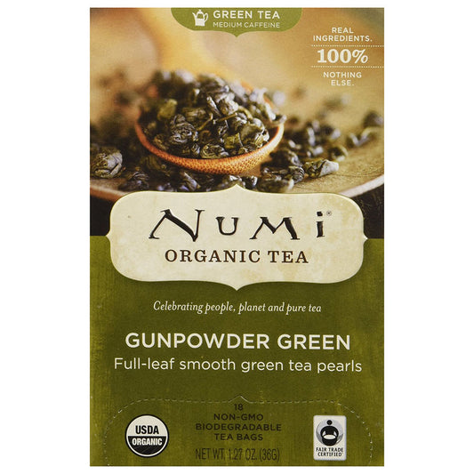 NUMI ORGANIC TEA - GUNPOWDER GREEN TEA (18 TEA BAGS, 1.27 OZ)