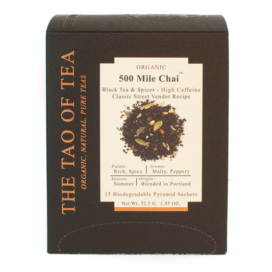 THE TAO OF TEA - 500 MILE CHAI BLACK TEA (15 PYRAMID SACHETS, 1.85 OZ)