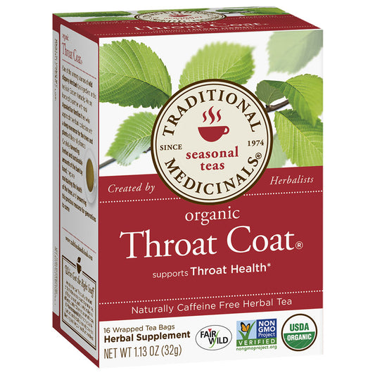 TRADITIONAL MEDICINALS - ORGANIC THROAT COAT TEA (16 TEA BAGS, 1.13 OZ)