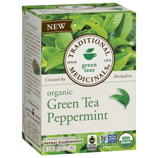 TRADITIONAL MEDICINALS - ORGANIC GREEN PEPPERMINT TEA (16 TEA BAGS, 0.85 OZ)