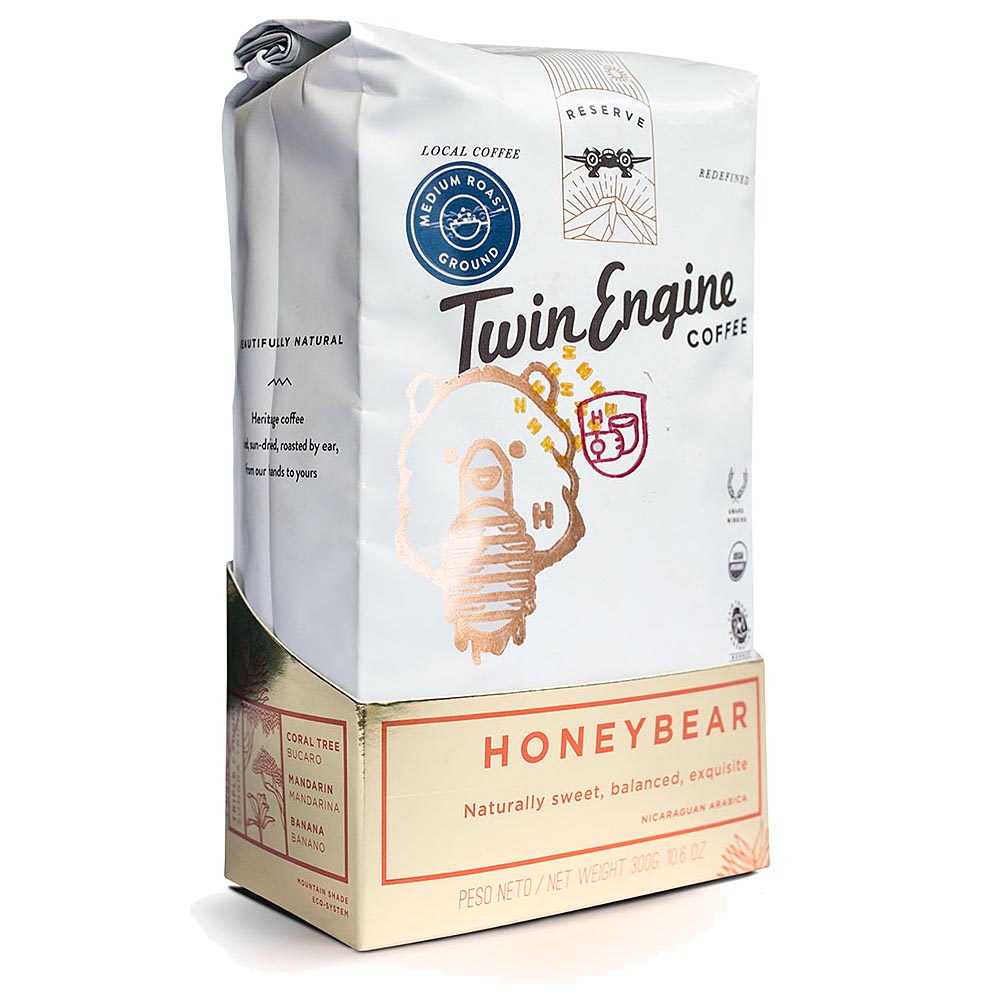 TWIN ENGINE COFFEE - ORGANIC GROUND HONEY-BEAR EDITION DARK COFFEE (10.5 OZ BAG)