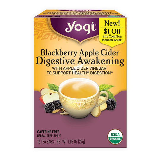 YOGI TEA - BLACKBERRY APPLE CIDER VINEGAR DIGEST AWAKENING TEA (16 TEA BAGS, 1.02 OZ)