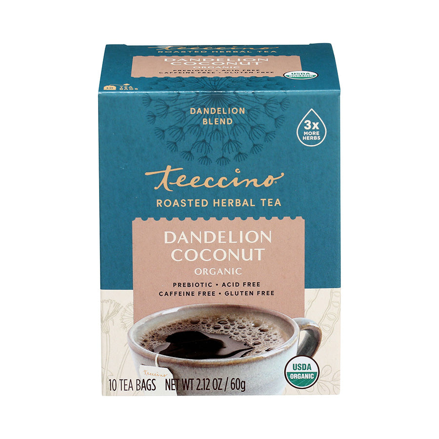 TEECCINO - DANDELION COCONUT CHICORY ROASTED HERBAL TEA (10 TEA BAGS, 2.12 OZ)