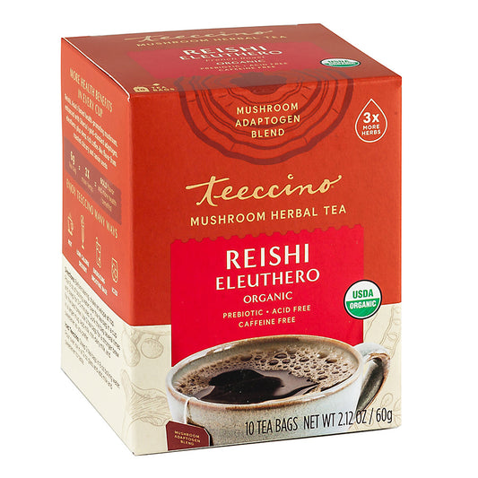 TEECCINO - REISHI ELEUTHERO MUSHROOM HERBAL TEA (10 TEA BAGS, 2.12 OZ)