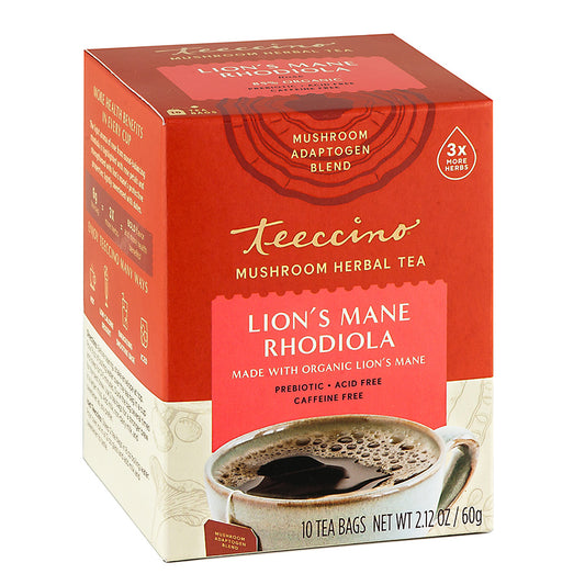 TEECCINO - LION'S MANE RHODIOLA MUSHROOM HERBAL TEA (10 TEA BAGS, 2.12 OZ)