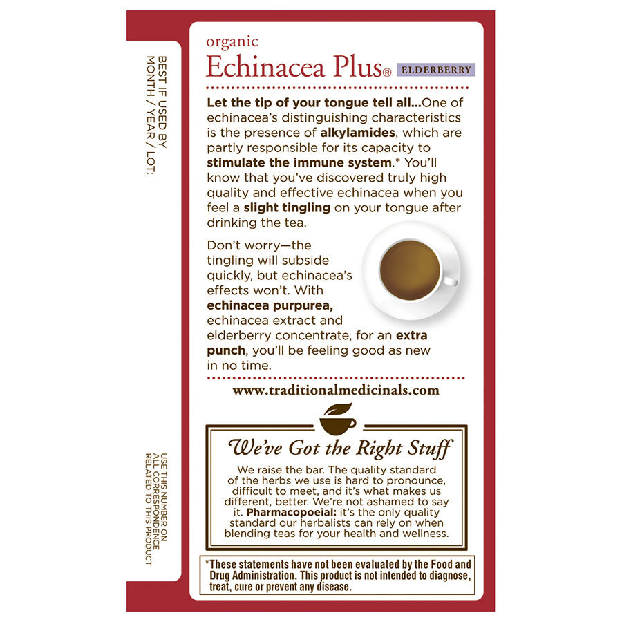 TRADITIONAL MEDICINALS - ORGANIC ECHINACEA ELDERBERRY TEA (16 TEA BAGS, 0.85 OZ)