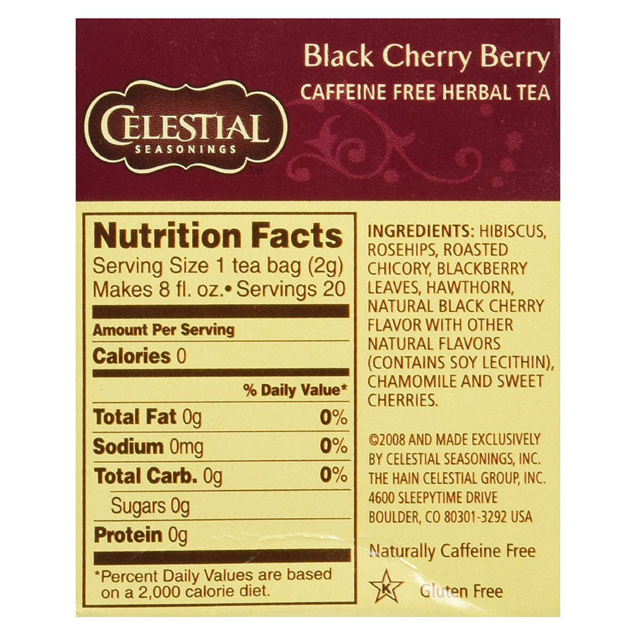 CELESTIAL SEASONINGS - BLACK CHERRY BERRY HERBAL TEA (20 TEA BAGS, 1.6 OZ)