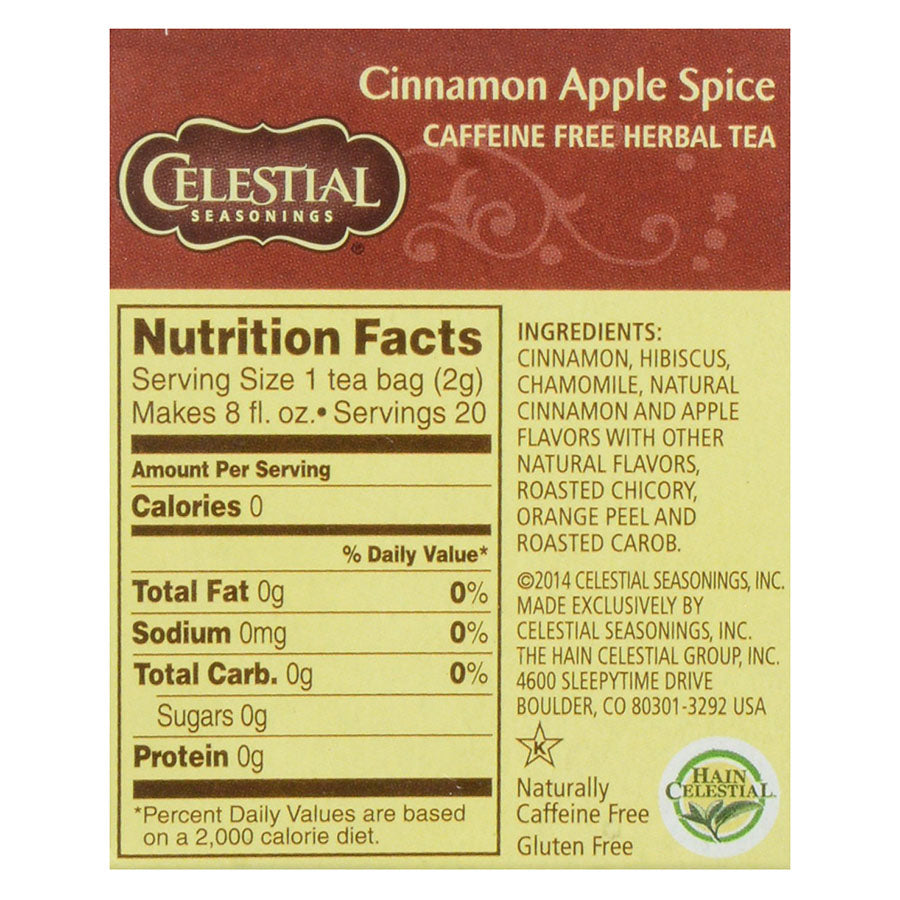 CELESTIAL SEASONINGS - CINNAMON APPLE SPICE HERBAL TEA (20 TEA BAGS, 1.7 OZ)