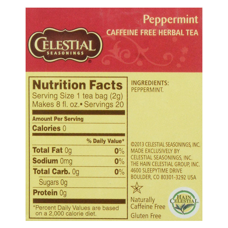 CELESTIAL SEASONINGS - PEPPERMINT HERBAL TEA (20 TEA BAGS, 1.1 OZ)