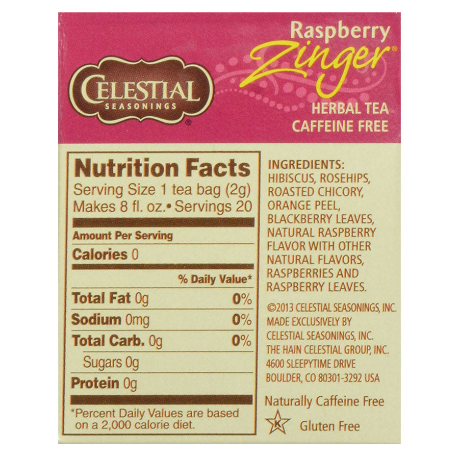 CELESTIAL SEASONINGS - RASPBERRY ZINGER HERBAL TEA (20 TEA BAGS, 1.6 OZ)