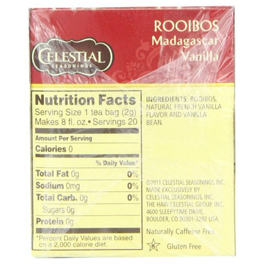 CELESTIAL SEASONINGS - MADAGASCAR VANILLA ROOIBOS TEA (20 TEA BAGS, 1.5 OZ)