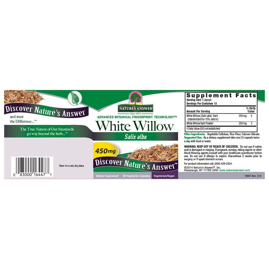 NATURE'S ANSWER - WHITE WILLOW BARK (60 VEGETARIAN CAPSULES)